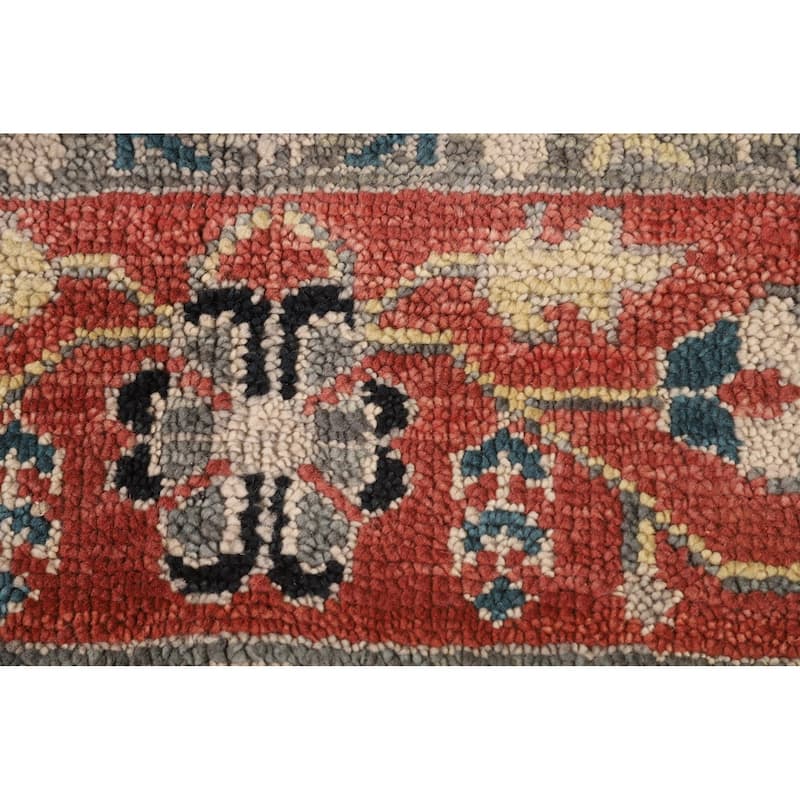 Black Geometric Heriz Serapi Indian Area Rug Hand-Knotted Wool Carpet - 7'11" x 9'9"