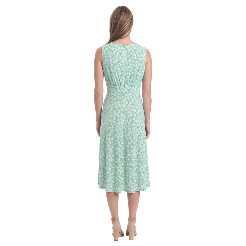 London Times Women's Sleeveless Floral Midi A-Line Dress