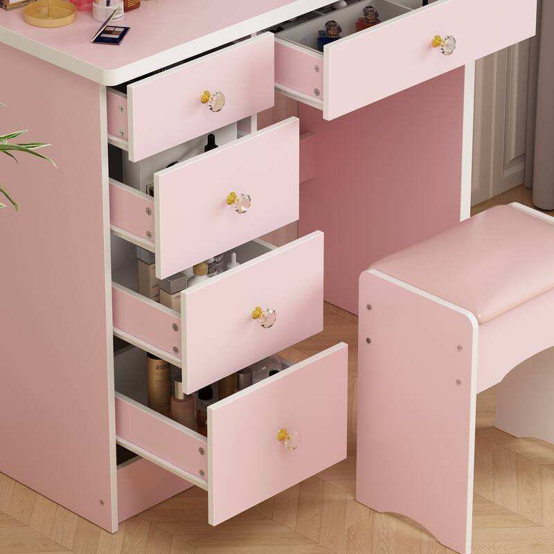 31.5" Wide Makeup Vanity Set with Stool, Mirror,3 Color Light - 31.5"W