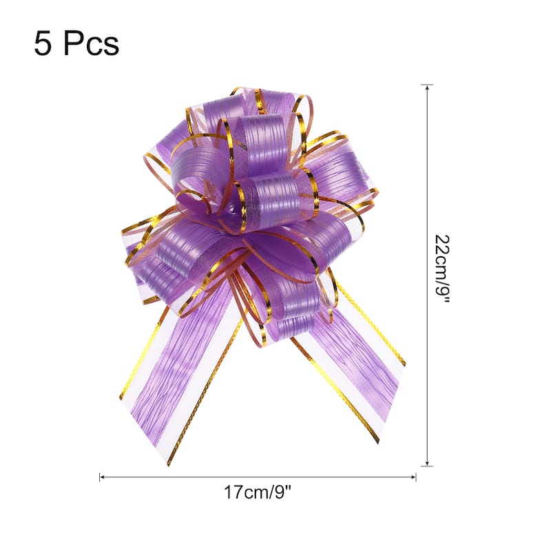 5pcs 7 Inch Large Pull Bow Gift Wrapping Bows Ribbon Organza Bows - Purple - 7 Inch