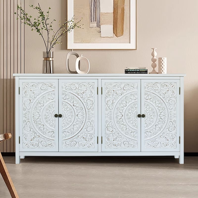 Retro Sideboard Buffet Cabinet with 4 Carved Doors, Accent Credenza Storage, Entryway Console Cabinet