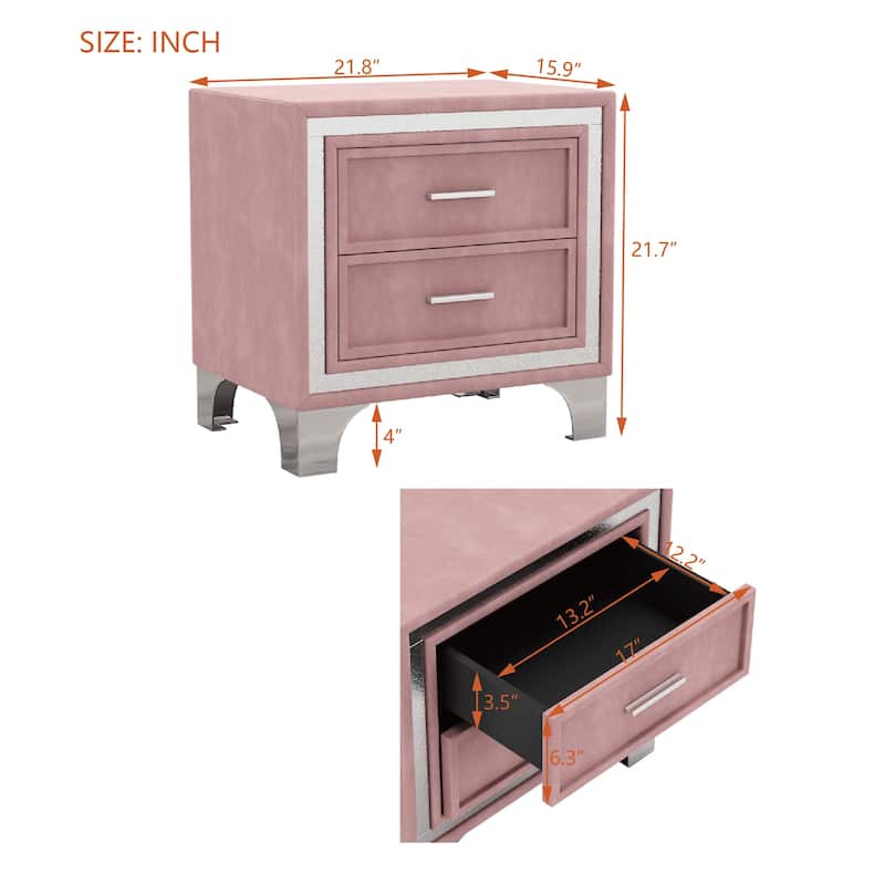 Mid Century Velvet 2-Drawer Nightstand