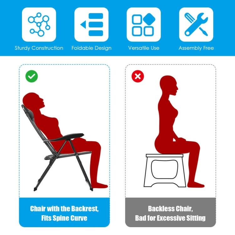 4 Pcs Patio Garden Adjustable Reclining Folding Chairs with Headrest - 28" x 23" x 40" (L x W x H)