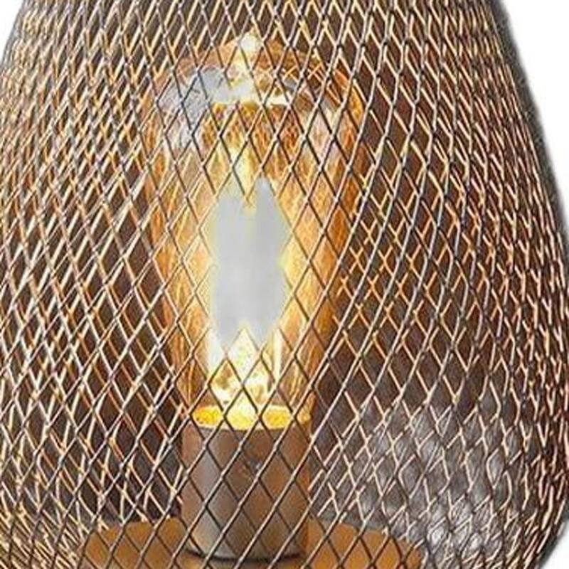 HomeRoots Set of Two 7" Silver And Gold Pierced Geometric Cordless Lantern Lamps - 5.60 in. x 6.70 in. x 5.60 in.