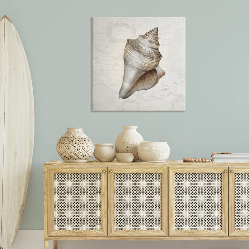 Stupell Conch Shell over Vintage Map Canvas Wall Art Design By Conrad Knutsen