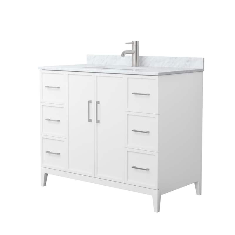 Elan 42-inch Single Vanity, Marble Top - White, Nickel Trim, White Carrara Marble Top