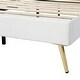 preview thumbnail 7 of 41, Remote Control LED Lights Bed Frame, PU Upholstered Princess Bed with Crown Headboard, Wood Slat Platform Bed