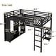 preview thumbnail 8 of 22, Black Metal Loft Bed Frame with Built-In Wardrobe, Desk and Shelves
