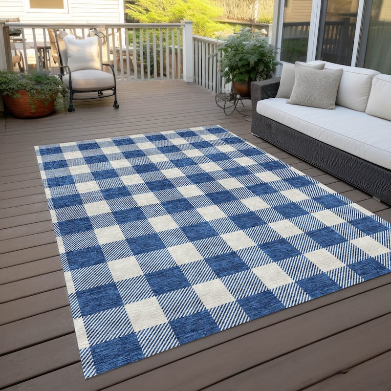 Machine Washable Indoor/ Outdoor Chantille Plaid Rug