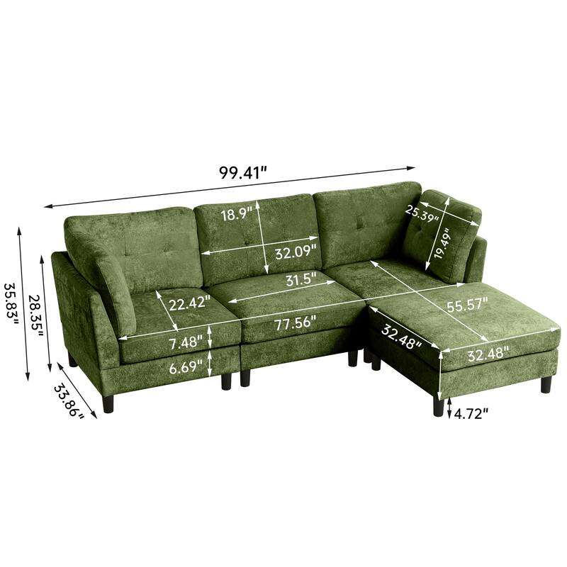 99.41" Chenille High Armrest L Shaped Sofa