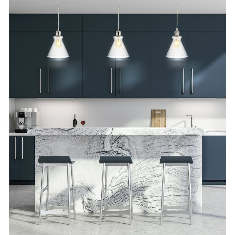 Wyatt 7.5" Adjustable Drop Metal/Glass LED Pendant, Brass Gold by JONATHAN Y