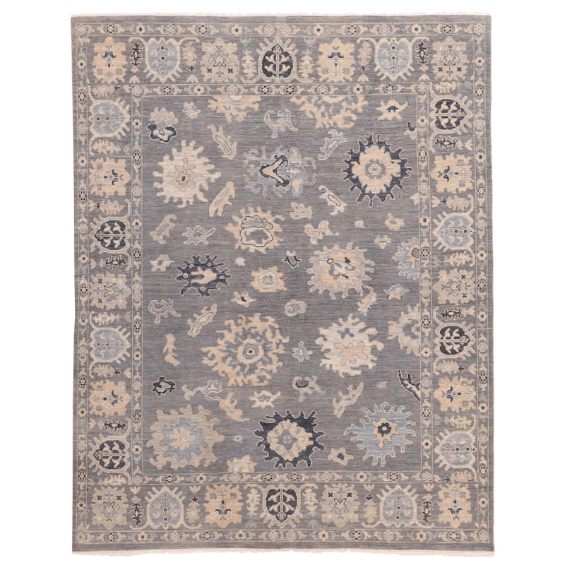 ECARPETGALLERY Hand-knotted Modern Oushak Dark Grey Wool Rug - 7'11 x 9'10