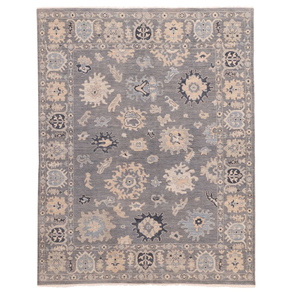 ECARPETGALLERY Hand-knotted Modern Oushak Dark Grey Wool Rug - 7'11 x 9'10