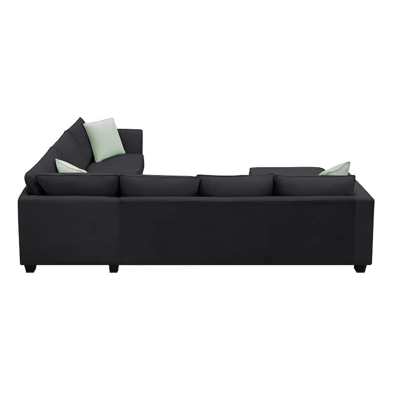 112'' Spacious L-Shaped 7 Seat Modular Sectional Sofa with Ottoman, 3 Pillows, Sturdy Wood and Iron Frame