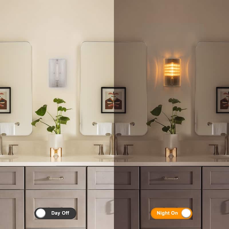 Brushed Nickel Wall Sconce Half-Cylinder Fluted Clear Glass Shade