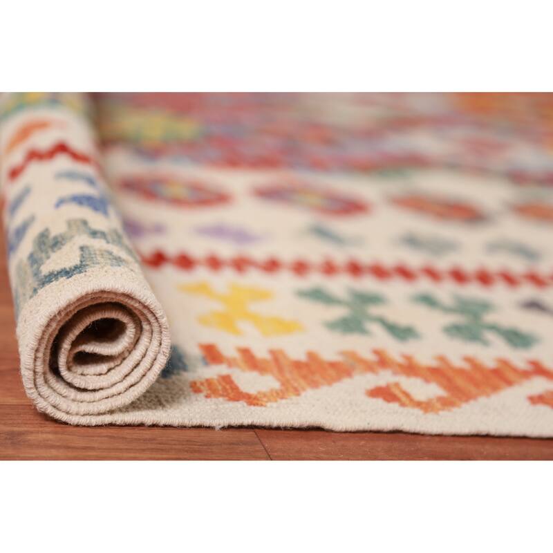 Kilim Oriental Area Rug Hand-Woven Geometric Wool Carpet - 10'3"x 13'1"