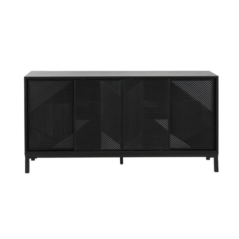 60" Wood Sideboard Buffet Cabinet with Geometric Pattern Doors, Modern Sliding Doors Storage Cabinet for Kitchen, Entryway