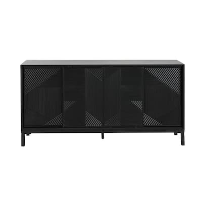 Modern Wood Geometric Accent Cabinet, 60" Vertical Striped Entryway Console Table with 4 Sliding Doors and 2 Drawers