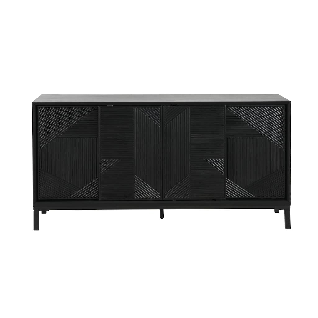 Modern Wood Geometric Accent Cabinet, 60" Vertical Striped Entryway Console Table with 4 Sliding Doors and 2 Drawers