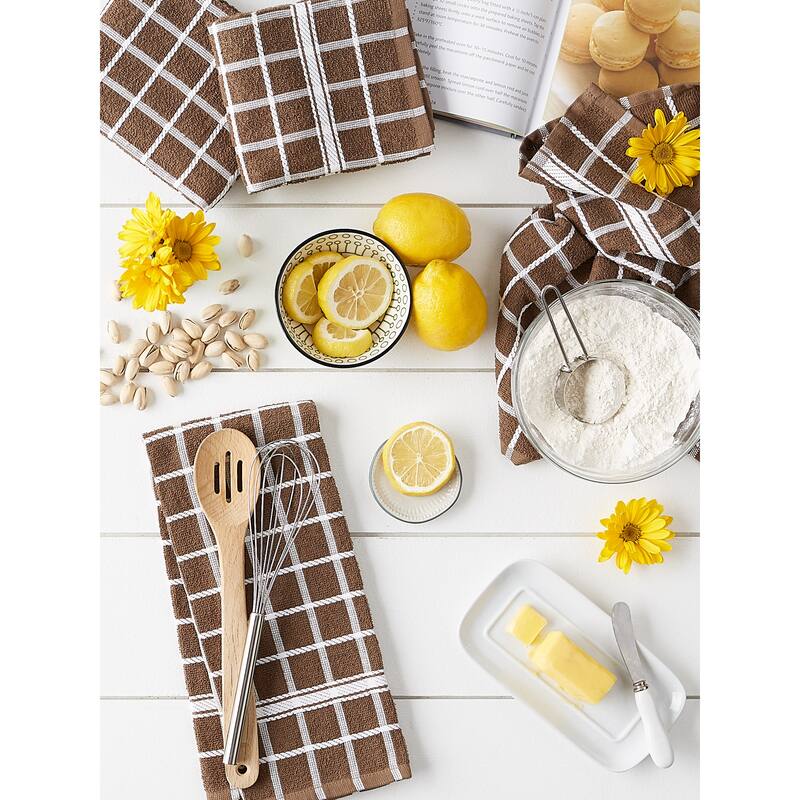 DII Solid Honey Gold Windowpane Terry Dishtowel 4 Piece