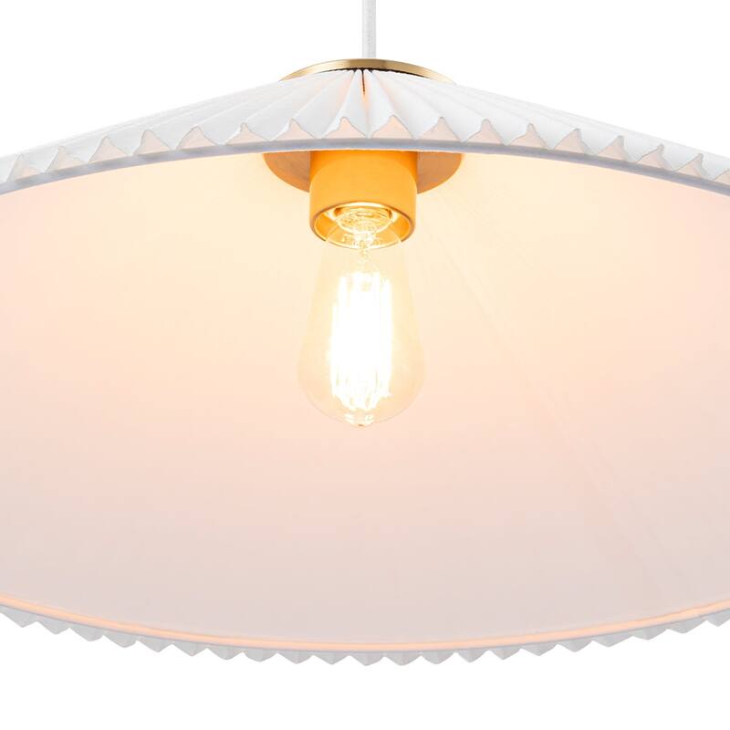 Scandinavian 1-Light White Fabric Pleated Conical Pendant Light