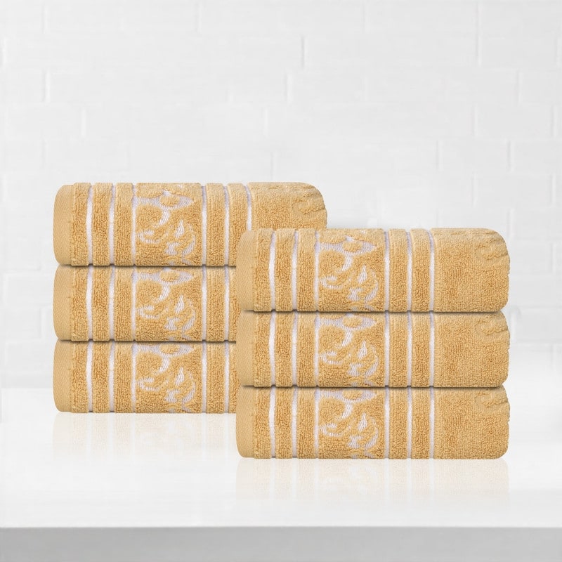 Superior Sadie Zero Twist Cotton Jacquard Hand Towel, Set of 6 - Gold
