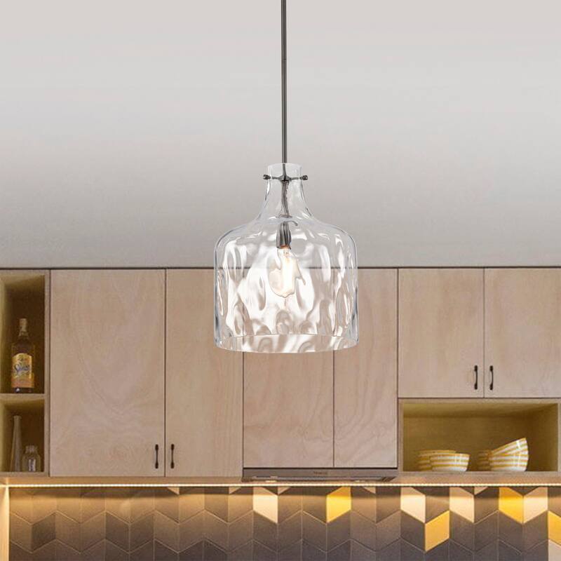 Clear Dimpled Cylindrical Glass Pendant Ceiling Light - 12in