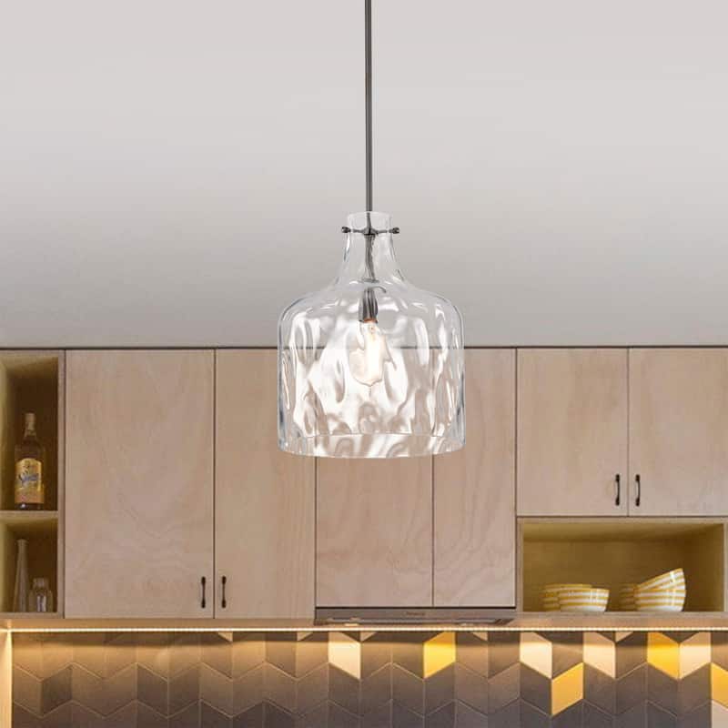 Daelan Pear Black Pendant Light with Dimpled Clear Glass Bell Shade - Pear-Black