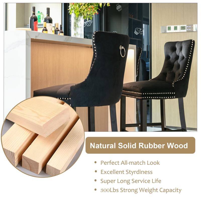 Contemporary Upholstered Velvet Barstools with Button Tufted Set of 2