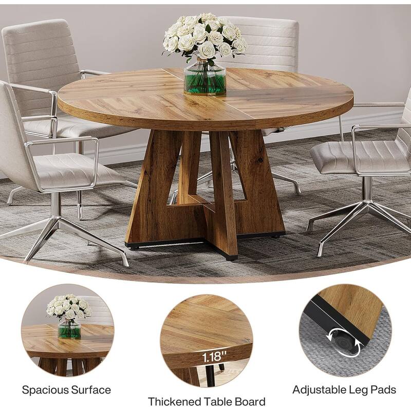 47" Round Conference Table Meeting Room Table with Thickened Top Wood Base Modern Training Desk for Conference/Seminar Room