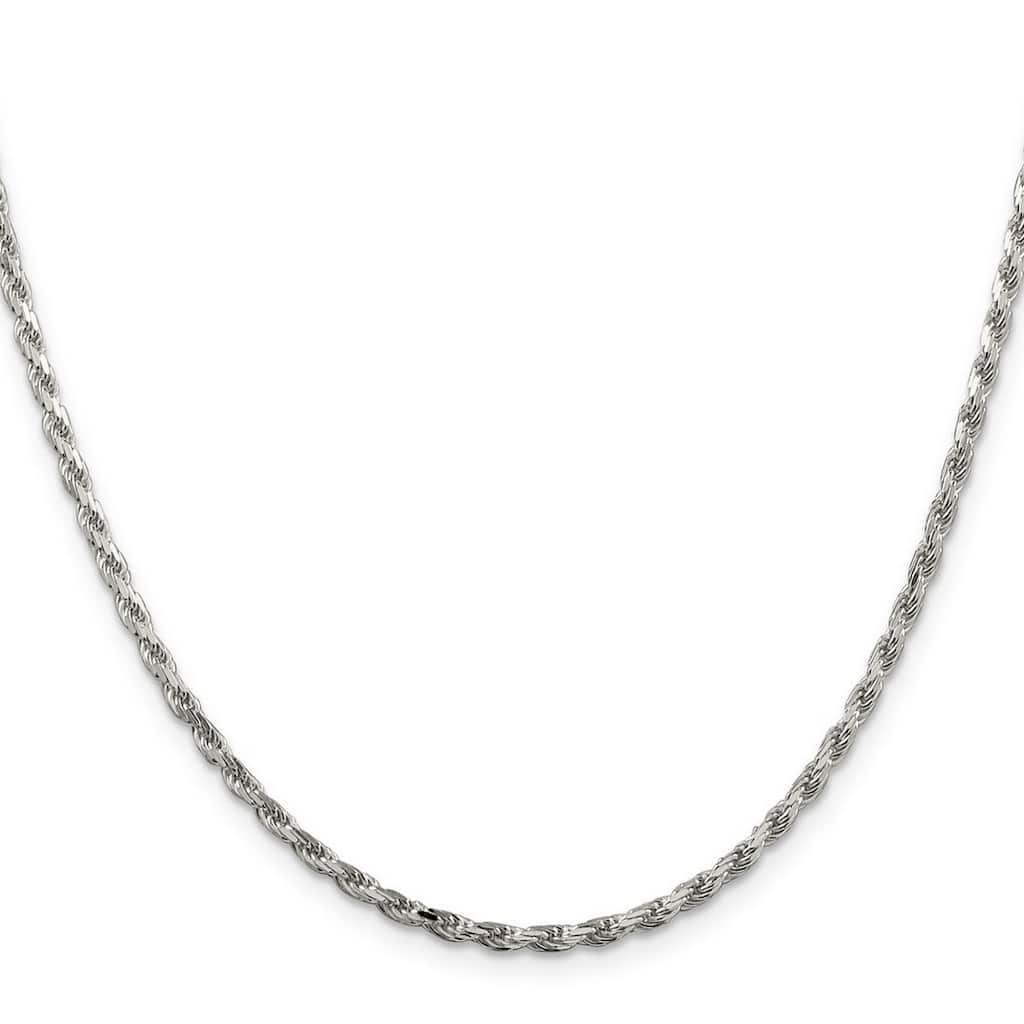 Curata 925 Sterling Silver 2.5mm Diamond Cut Rope Chain Necklace for Men