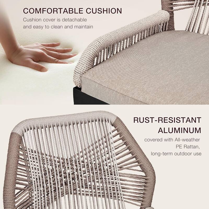 Woven Outdoor Counter Height Bar Stools Chairs Set of 2, Rattan Garden Counter Stools with Aluminum Frame