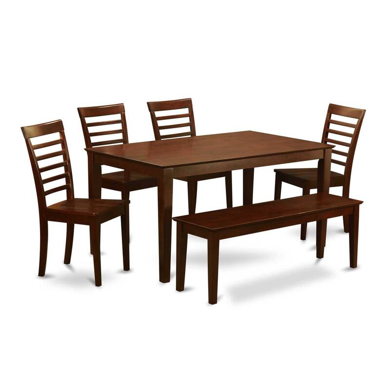 HomeStock 6-Piece Rectangle Mahogany Finish Solid Wood Top Dining Table with 1 Bench, 4 Chairs