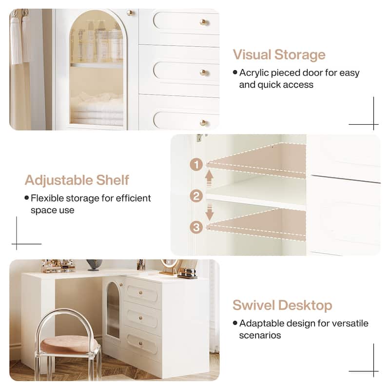 Modern 360° Rotatable Vanity Desk Dressing Table with 3 Drawers - N/A