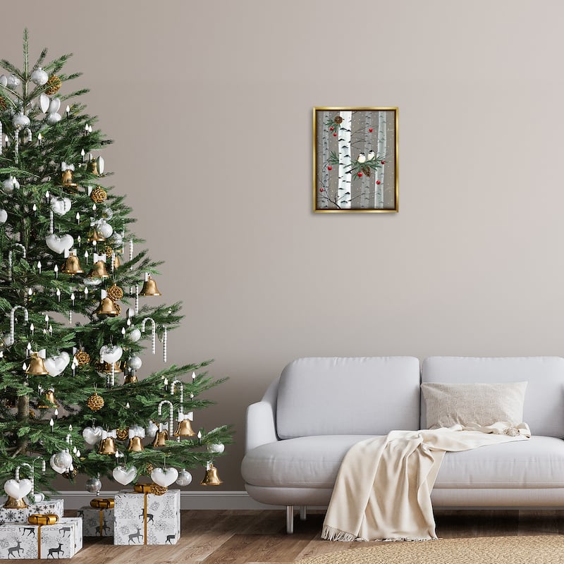 Stupell Birds and Holiday Ornaments Birch Tree Forest Floater Frame - Brown
