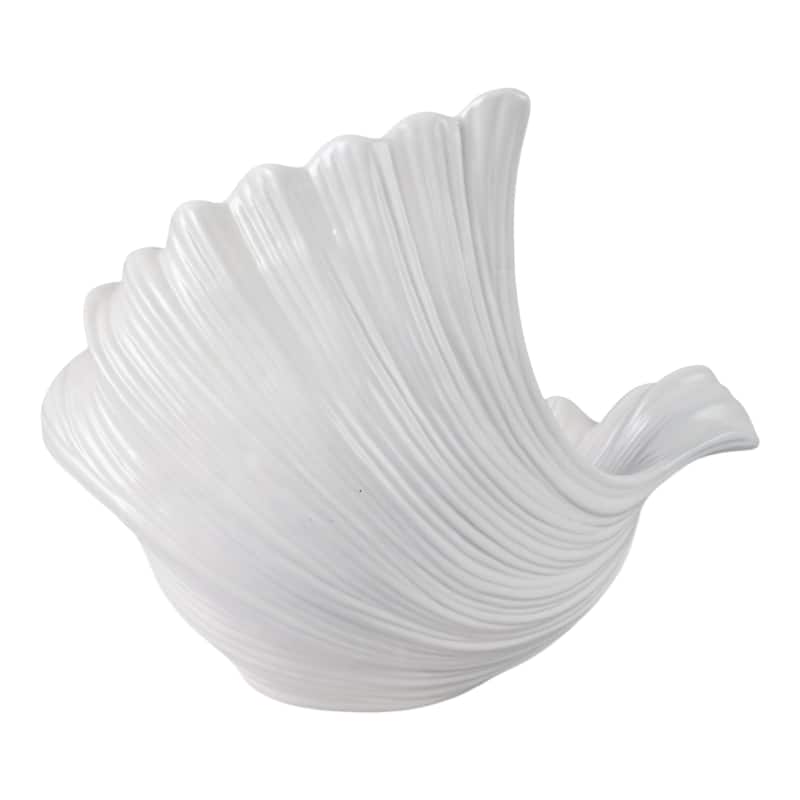 Ceramic Bowl Textured Shell-Inspired Design for Home Decor - 13" White - 16" x 12" x 13"