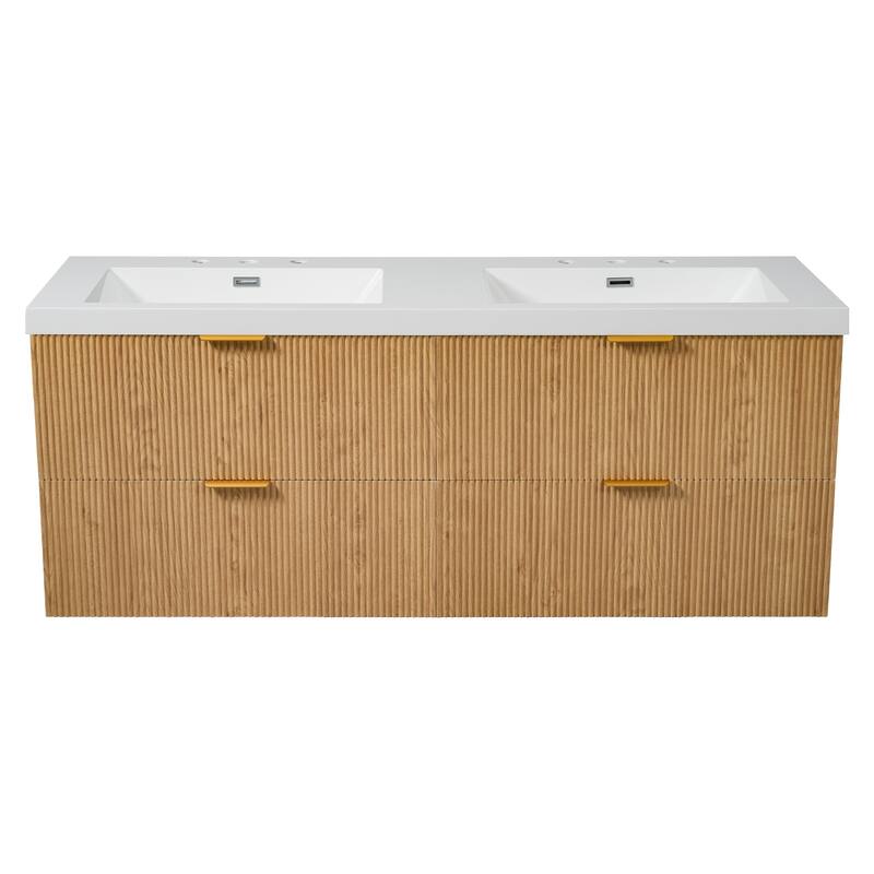 59.3" Double Sink Bathroom Vanity with SMC Top, Soft-Close Drawers & Wall-Mounted Cabinet