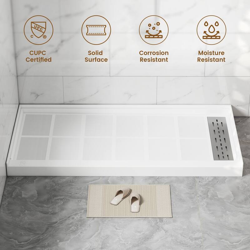 60 in. x 30 in. Elegant White Single Threshold Anti-slip SMC Rectangular Shower Base with Drain and Stainless Steel Drain Cover
