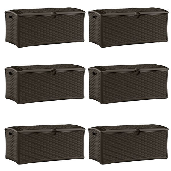 Suncast 72 Gallon Resin Wicker Outdoor Patio Storage Deck Box, Brown (6 Pack) 61.6 Bed Bath