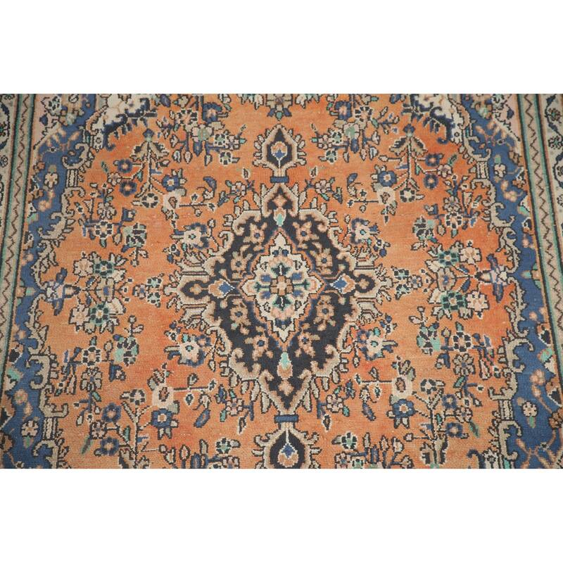 Hand Knotted Oriental 100% Wool Carpet Traditional Floral Oranges & Rust Hamedan Area Rug - 8' 8'' X 5' 9''