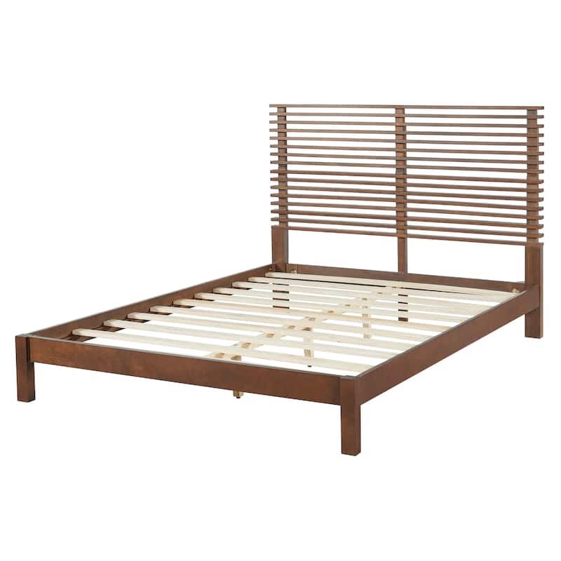 Christopher Knight Home - Stirling Contemporary Bedroom Set with Horizontal Slats Design Bed Frame & Shelf Storage Nightstands