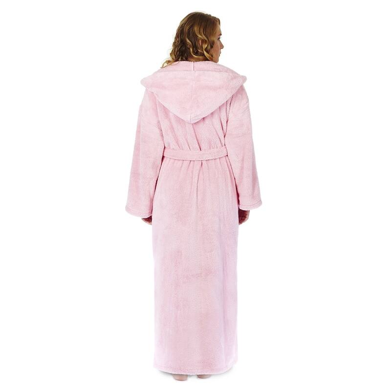 Women's Hooded Premium Fleece Full Length Bathrobe Soft Plush Robe
