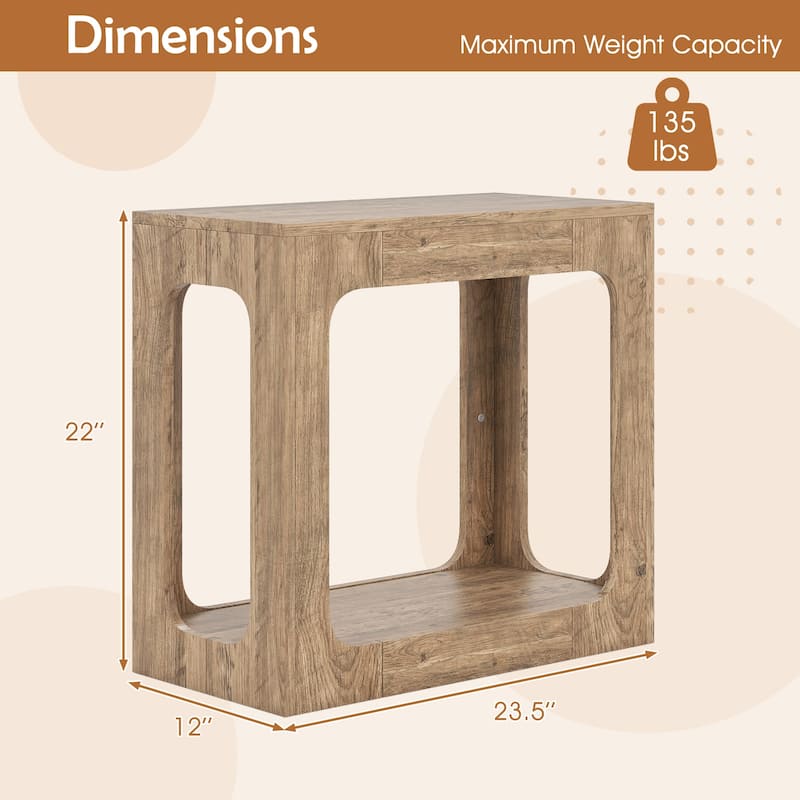 Modern 2 Tier Oak Wooden Storage Side Table for Living Room Bedroom or Small Spaces - 23.5" x 12" x 22"