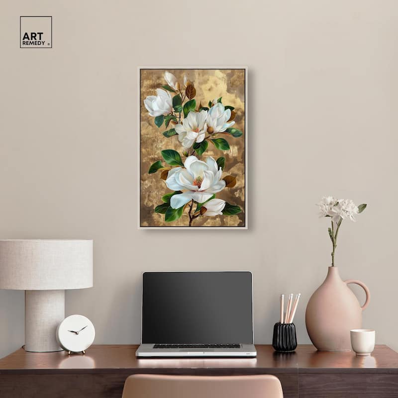 Guilded White flora Canvas by Art Remedy