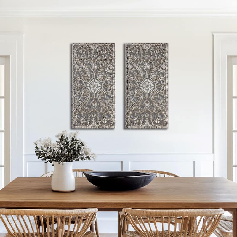 Madison Park Botanical Distressed Carved Wood Wall Decor (Set of 2)