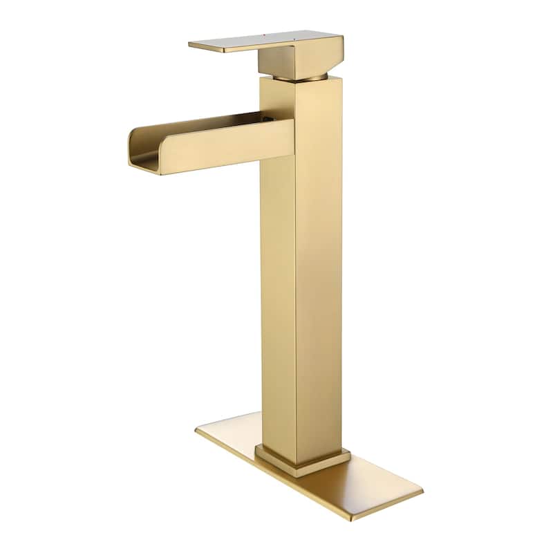 Single Handle Bathroom Vessel Faucet Brushed Gold Bathroom Sink Vessel Faucet One Holes Modern Tall High Basin Vanity Taps