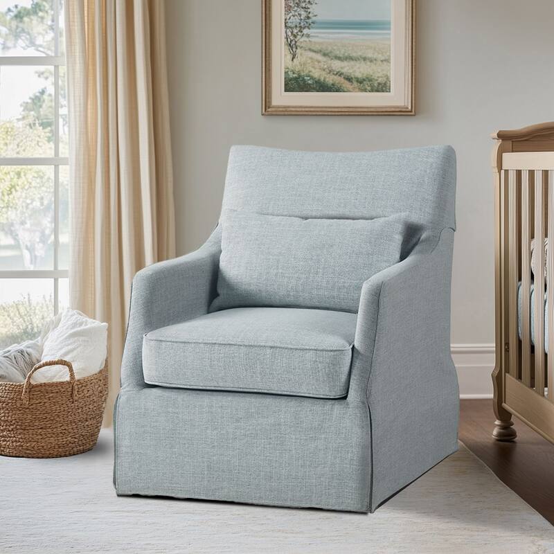 Martha Stewart London Upholstered Skirted Swivel Armchair with Lumbar Pillow
