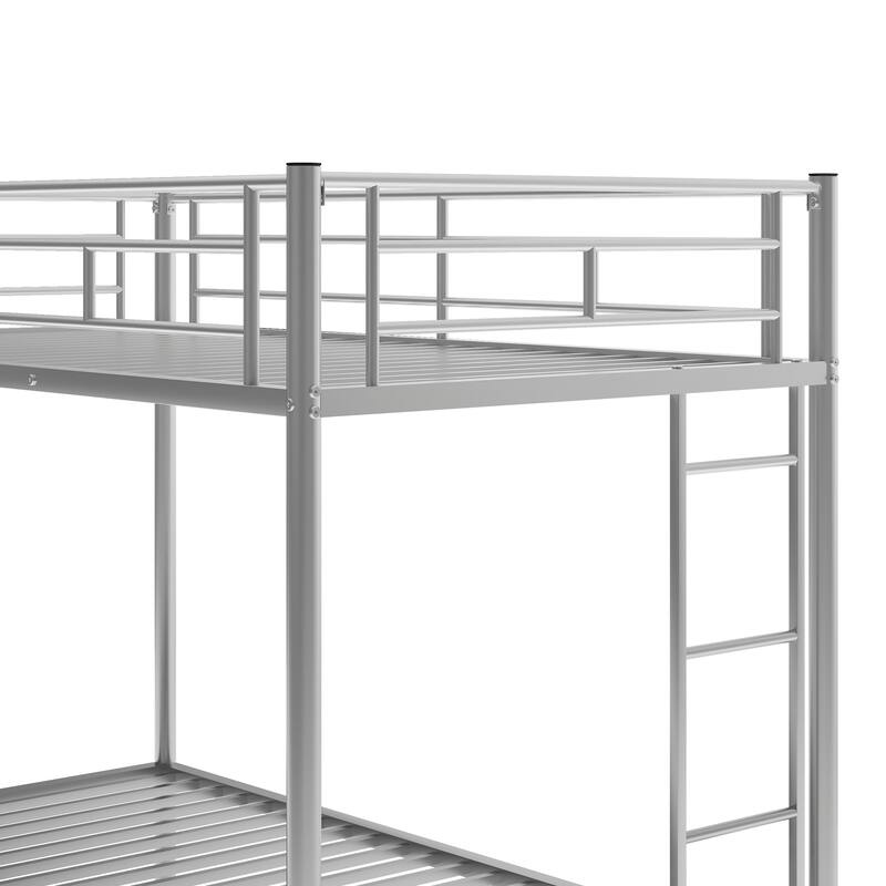 Twin Over Twin Bunk Bed w/Trundle, Metal Bedframe for 3, Space Saving