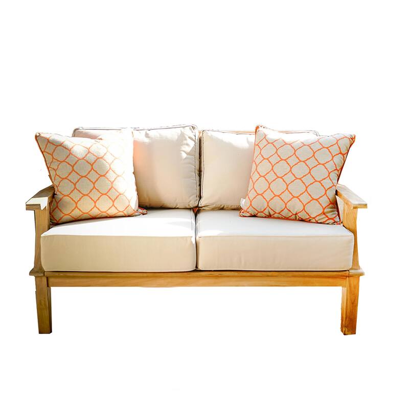 Laurel Tan Teak 57" Outdoor Sofa with Cushions