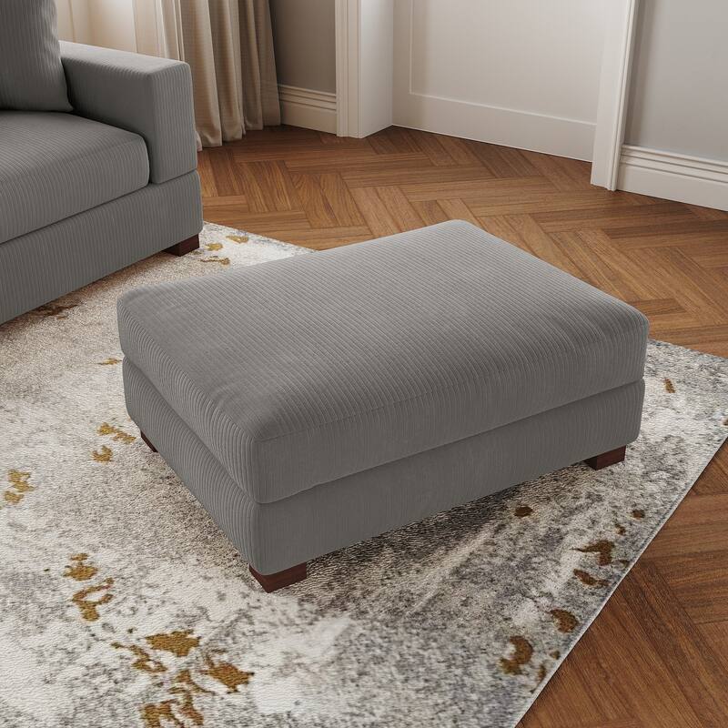 Modern Rectangle Oversized Stripe Corduroy Ottoman - Light Grey